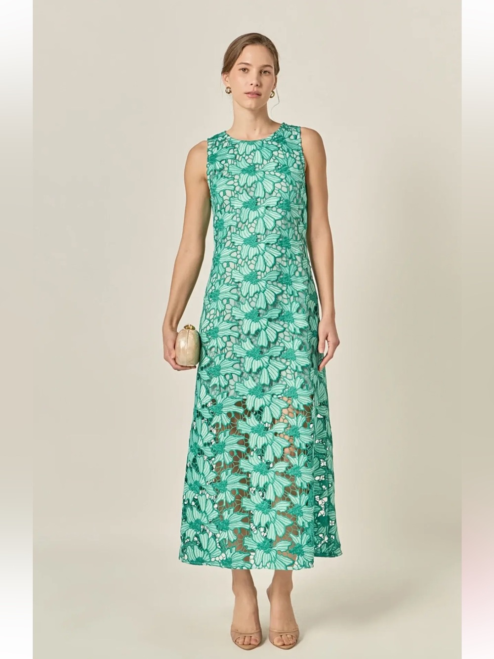 English Factory Floral Embroidered Midi Dress Kelly Green